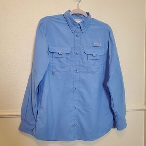 Columbia PFG Women's M Fishing Shirt Long Sleeve Omni Shade Blue Pockets Vent